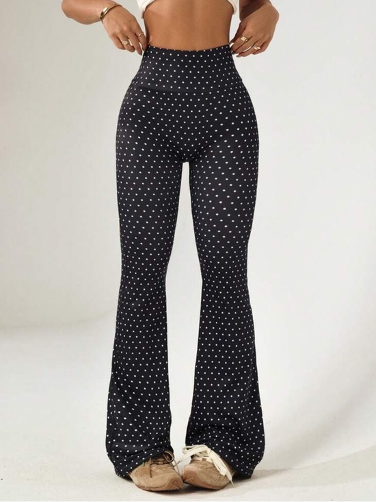 ALO Yoga Pants - Black Polka Dot High-Waist Flare Leggings